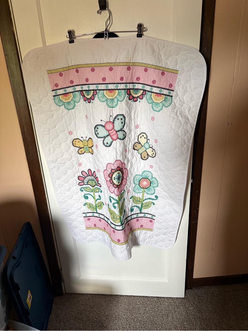 Floral Butterfly Quilted Baby Blanket - Pink & Mint